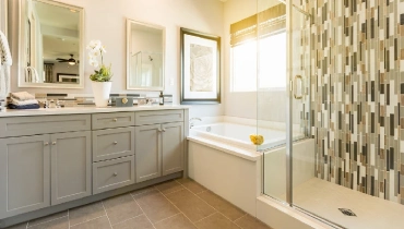 Modern master bathroom with tiled shower
