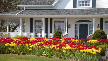 Front of landscaped home.