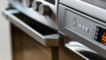 Stainless steel oven.